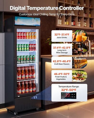 VEVOR Commercial Merchandiser Refrigerator, 12.7 Cu.Ft / 360 L Glass Door Display Refrigerator, Upright Beverage Cooler with Customizable Lightbox, 4 Adjustable Shelves & Soft LED Light for Home Shops in Kuwait