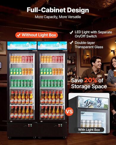 VEVOR Commercial Merchandiser Refrigerator, 12.7 Cu.Ft / 360 L Glass Door Display Refrigerator, Upright Beverage Cooler with Customizable Lightbox, 4 Adjustable Shelves & Soft LED Light for Home Shops in Kuwait