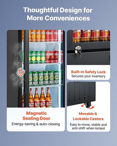 VEVOR Commercial Merchandiser Refrigerator, 12.7 Cu.Ft / 360 L Glass Door Display Refrigerator, Upright Beverage Cooler with Customizable Lightbox, 4 Adjustable Shelves & Soft LED Light for Home Shops in Kuwait