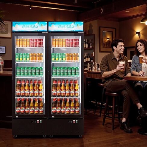 VEVOR Commercial Merchandiser Refrigerator, 12.7 Cu.Ft / 360 L Glass Door Display Refrigerator, Upright Beverage Cooler with Customizable Lightbox, 4 Adjustable Shelves & Soft LED Light for Home Shops in Kuwait