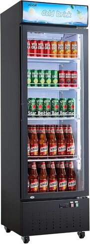 VEVOR Commercial Merchandiser Refrigerator, 12.7 Cu.Ft / 360 L Glass Door Display Refrigerator, Upright Beverage Cooler with Customizable Lightbox, 4 Adjustable Shelves & Soft LED Light for Home Shops in Kuwait