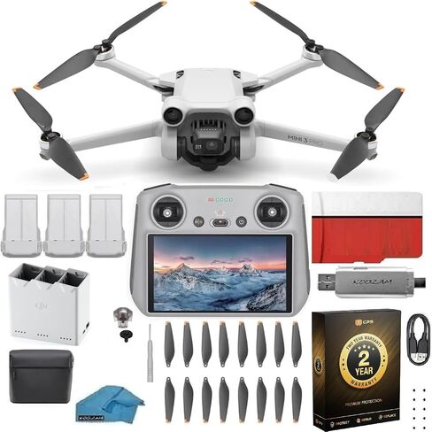 DJI Mini 3 Drone with DJI RC Remote (Built-In Screen), 4K Camera, 38-Min Flight Time, Fly More Combo Bundle with 128GB SD Card, USB 3.0 Reader & 2-Year Warranty in Kuwait