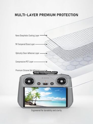 واقي شاشة شفاف عالي الدقة مضاد للتوهج من iDaPro لجهاز التحكم عن بعد DJI RC 2 / RC، متوافق مع Mini 5 Pro/Mini 4 Pro/Air 3s، صلابة 9H + مجموعة تثبيت خالية من الفقاعات [3 عبوات] in Kuwait