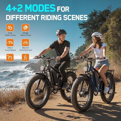 دراجة كهربائية 5000 واط للبالغين، 45 ميلاً في الساعة بمحرك مزدوج Ebike 52V 23AH 1196WH E Bike 100 ميل طويل المدى للدراجة تعليق كامل 26 بوصة إطار سميك للطرق الوعرة للرجال ثنائي قرص الفرامل الهيدروليكي Ebike in Kuwait