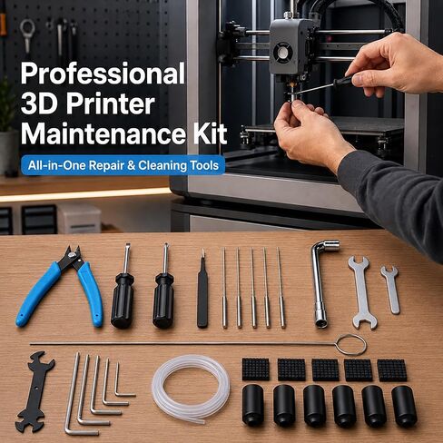 مجموعة أدوات الطابعة ثلاثية الأبعاد لـ Creality K2/K2 Pro/K2 Plus/Combo، مجموعة الصيانة | طقم تنظيف مع ممسحة فوهة، وجورب سيليكون، وكزة انسداد، وأنبوب PTFE، ومفتاح ألين، وملقط، وأدوات قطع وإصلاح in Kuwait