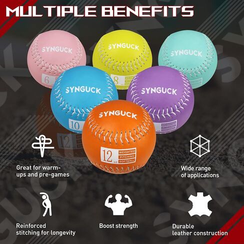 SYNGUCK Weighted Softballs Set of 4/6 - Training Softballs to Increase Pitching Speed, Arm Strength & Accuracy for Softball Players, Coaches & Athletes (6) in Kuwait