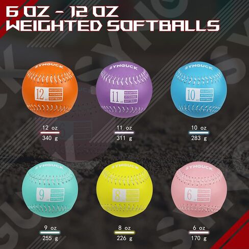 SYNGUCK Weighted Softballs Set of 4/6 - Training Softballs to Increase Pitching Speed, Arm Strength & Accuracy for Softball Players, Coaches & Athletes (6) in Kuwait