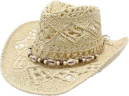 Cowgirl Hat, Sun Hat for Women Men Summer Shapeable Wide Brim Western Cowboy Hats Decorative Bands Caps Beach Outdoor in Kuwait