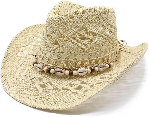 Cowgirl Hat, Sun Hat for Women Men Summer Shapeable Wide Brim Western Cowboy Hats Decorative Bands Caps Beach Outdoor in Kuwait