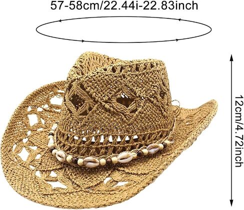 Cowgirl Hat, Sun Hat for Women Men Summer Shapeable Wide Brim Western Cowboy Hats Decorative Bands Caps Beach Outdoor in Kuwait