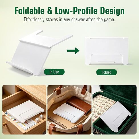 Mahjong Card Holder for Table, Under Mat Slide in Stand Angled Viewing Rack Foldable 3D Printed Space Saving Accessory for American Mahjong Mat (White) in Kuwait