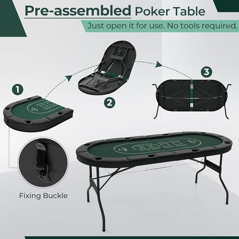 8 Player Foldable Poker Table Top 4-in-1 Casino Game Set for Texas Hold'em, Blackjack, Hi-Lo Dice & Roulette, Portable Folding Table Mat with Cup Holders & Full Props for Home Party, Game Night in Kuwait