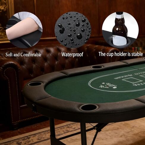 8 Player Foldable Poker Table Top 4-in-1 Casino Game Set for Texas Hold'em, Blackjack, Hi-Lo Dice & Roulette, Portable Folding Table Mat with Cup Holders & Full Props for Home Party, Game Night in Kuwait