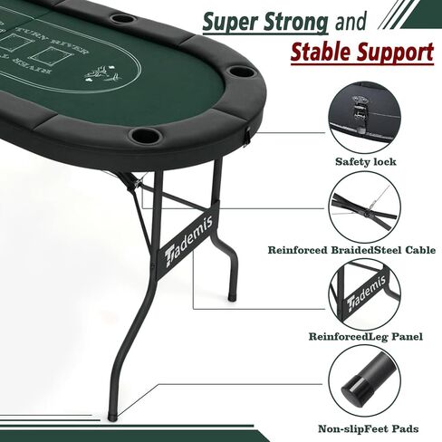 8 Player Foldable Poker Table Top 4-in-1 Casino Game Set for Texas Hold'em, Blackjack, Hi-Lo Dice & Roulette, Portable Folding Table Mat with Cup Holders & Full Props for Home Party, Game Night in Kuwait