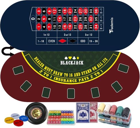 8 Player Foldable Poker Table Top 4-in-1 Casino Game Set for Texas Hold'em, Blackjack, Hi-Lo Dice & Roulette, Portable Folding Table Mat with Cup Holders & Full Props for Home Party, Game Night in Kuwait