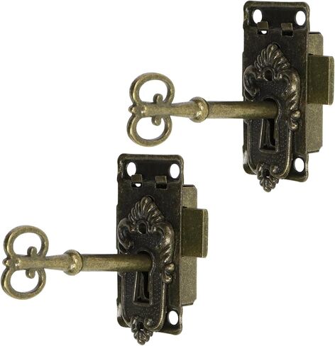 Antique Bronze Cabinet Lock with Keys, 2.09" x 1.06" Vintage Furniture Door Locks for Drawers, Cupboards, Jewelry Boxes, and Curio Cabinets Wooden Cases, 1 Set in Kuwait