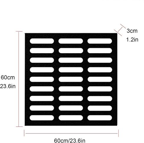 Heavy Duty Cast Iron Drain Grate - Durable Outdoor Driveway Drain Cover, Black Rectangle for Concrete Floors, Yard & Driveway, 60x60x3cm (23.6x23.6x1.2in) in Kuwait