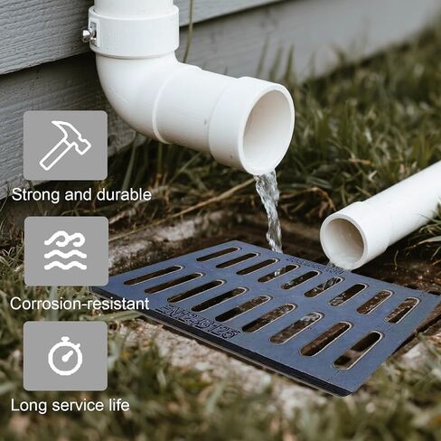 Heavy Duty Cast Iron Drain Grate - Outdoor Rectangle Drain Cover for Driveway & Yard, Durable Black Grate for Concrete Floors (50x35x4cm) - Weather Resistant, Rust Proof in Kuwait