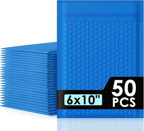 Packbabol Bubble Mailers 4x8 "100 حزمة مغلفات زرقاء مبطنة مقاومة للماء حجم قابل للاستخدام 4x7 مغلفات بريدية مبطنة ذاتية الختم فقاعة بريدية مبطنة غير شفافة للشركات الصغيرة، مغلفات بريدية #000 in Kuwait