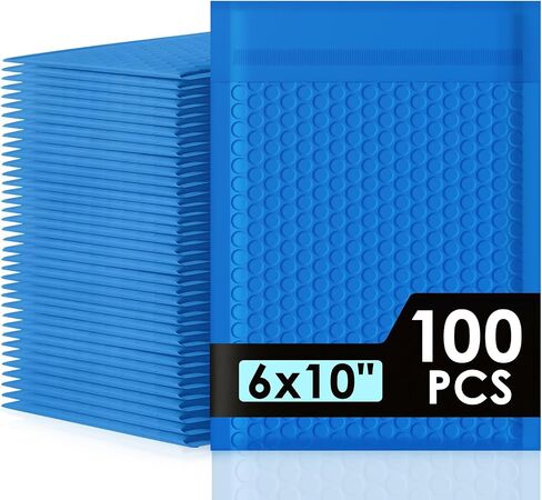 Packbabol Bubble Mailers 4x8 "100 حزمة مغلفات زرقاء مبطنة مقاومة للماء حجم قابل للاستخدام 4x7 مغلفات بريدية مبطنة ذاتية الختم فقاعة بريدية مبطنة غير شفافة للشركات الصغيرة، مغلفات بريدية #000 in Kuwait