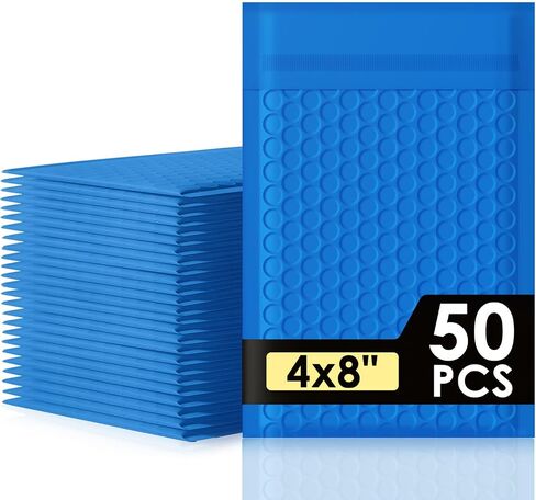 Packbabol Bubble Mailers 4x8 "100 حزمة مغلفات زرقاء مبطنة مقاومة للماء حجم قابل للاستخدام 4x7 مغلفات بريدية مبطنة ذاتية الختم فقاعة بريدية مبطنة غير شفافة للشركات الصغيرة، مغلفات بريدية #000 in Kuwait