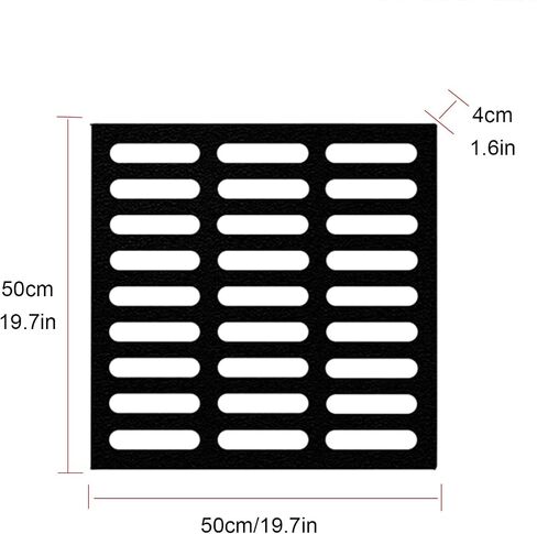 Heavy Duty Cast Iron Drain Grate - Durable Black Rectangle Drain Cover for Driveway & Concrete Floors - 50x50cm (19.7x19.7in) - Ideal Outdoor Yard Drain Solution in Kuwait