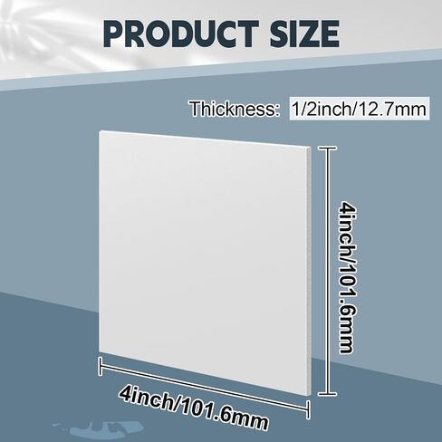 Sasylvia Hdpe Sheet, Hdpe Plastic Sheet Flexible High Density Polyethylene Cutting Board Solid Plastic Block for DIY Project Machining Home(1/2" X 4'' X 4'',White,2 Pcs) in Kuwait