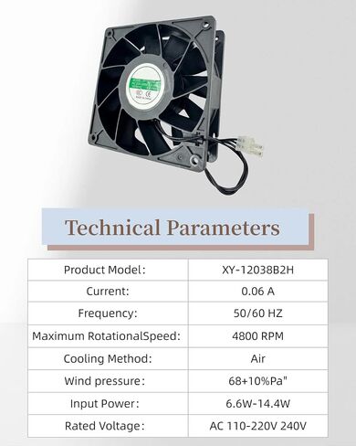XY-12038B2H High Air Volume EC-Fan, Cabinet Cooling Fan 110V-220V 0.07A, 50/60Hz, for Cabinet Cooling, Ice Maker, 12CM 120x120x38mm in Kuwait