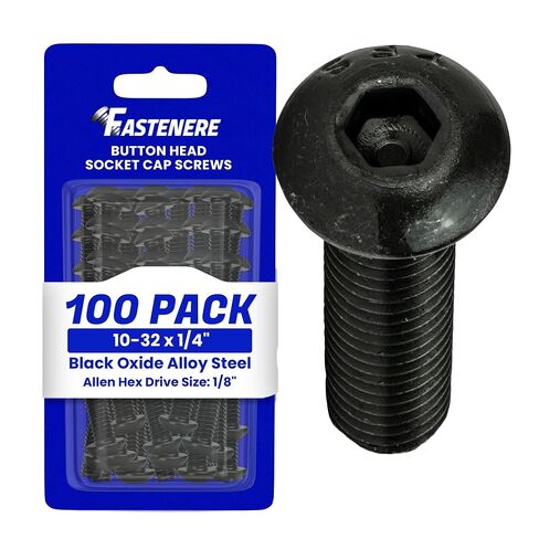 مسامير غطاء مقبس رأس زر Fastenere - 10-32 × 2 (25 قطعة) من سبائك الصلب، ملولبة بالكامل، لمسة نهائية من أكسيد أسود ناعم، مقاومة للتآكل، خيط الآلة، سهلة التركيب مع محرك Allen Hex in Kuwait
