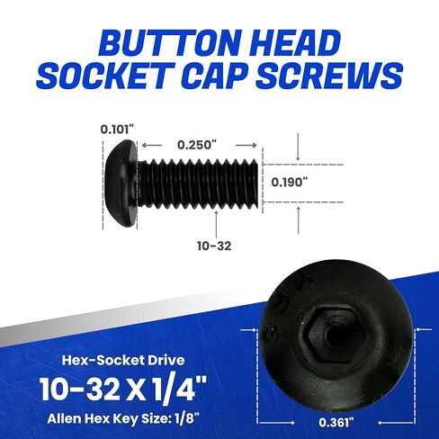 مسامير غطاء مقبس رأس زر Fastenere - 10-32 × 2 (25 قطعة) من سبائك الصلب، ملولبة بالكامل، لمسة نهائية من أكسيد أسود ناعم، مقاومة للتآكل، خيط الآلة، سهلة التركيب مع محرك Allen Hex in Kuwait