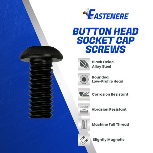 مسامير غطاء مقبس رأس زر Fastenere - 10-32 × 2 (25 قطعة) من سبائك الصلب، ملولبة بالكامل، لمسة نهائية من أكسيد أسود ناعم، مقاومة للتآكل، خيط الآلة، سهلة التركيب مع محرك Allen Hex in Kuwait