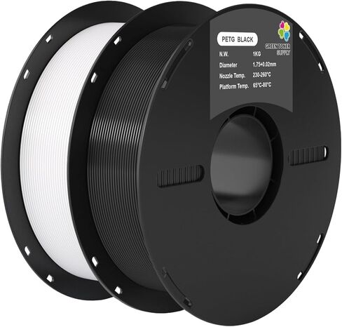 PETG خيوط طابعة ثلاثية الأبعاد 1.75 ملم، أبيض وأسود | متانة عالية، دقة الأبعاد +/- 0.02 مم، تناسب معظم طابعات FDM ثلاثية الأبعاد، بكرة 1 كجم (2.2 رطل)، إجمالي 2 كجم in Kuwait