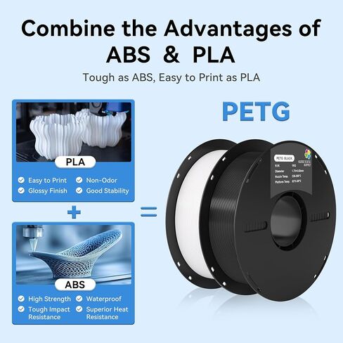 PETG خيوط طابعة ثلاثية الأبعاد 1.75 ملم، أبيض وأسود | متانة عالية، دقة الأبعاد +/- 0.02 مم، تناسب معظم طابعات FDM ثلاثية الأبعاد، بكرة 1 كجم (2.2 رطل)، إجمالي 2 كجم in Kuwait
