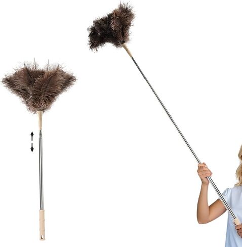 THARAHT Extendable Ostrich Feather Duster up to 27-94 inches Fluffy Feathers Long Handle Reusable for Cleaning Ceiling Fan Pendant lamp High Ceiling Blinds Furniture Feather Duster in Saudi Arabia