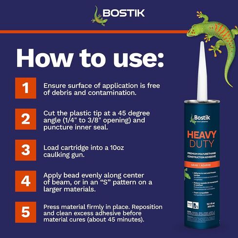 BOSTIK شديد التحمل 10.1 أونصة غراء لاصق للبناء الممتاز | الدرجة المهنية | استخدام متعدد الاستخدامات على مفاصل الخشب الرطبة والجافة | لتركيب الخشب والجدران الجافة وألواح الرغوة والمزيد | 1 خرطوشة in Kuwait