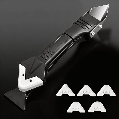 1 Set Silicone Caulking Tool with Stainless Steel Head, 3 in 1 Sealant Scraper Smoother & Cleaner for Bathroom Tub, Window, Tile, Shower Sink Joints, Black in Kuwait