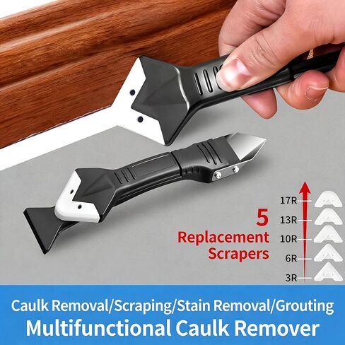 1 Set Silicone Caulking Tool with Stainless Steel Head, 3 in 1 Sealant Scraper Smoother & Cleaner for Bathroom Tub, Window, Tile, Shower Sink Joints, Black in Kuwait