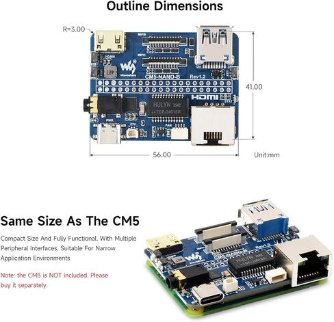 Waveshare CM5-NANO-B Mini Expansion Board,with pre-soldered Headers | Compatible with Raspberry Pi Compute Module 5,Same Size As The CM5,4K HDMI,USB 3.2,Gigabit, dual MIPI interfaces in Kuwait