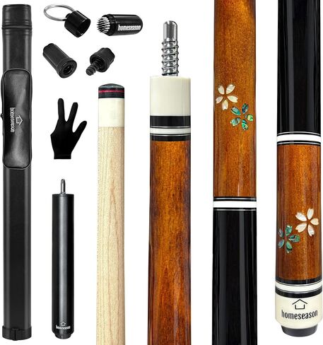 HomeSeason Pool Cue Stick 58 بوصة عصا البلياردو الاحترافية من خشب القيقب الكندي مع حقيبة جلدية وطرف 13 مم، 18/19/20/21 أونصة للبالغين المحترفين in Kuwait