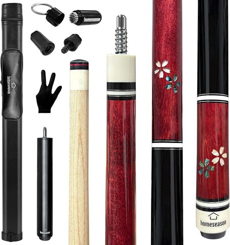 HomeSeason Pool Cue Stick 58 بوصة عصا البلياردو الاحترافية من خشب القيقب الكندي مع حقيبة جلدية وطرف 13 مم، 18/19/20/21 أونصة للبالغين المحترفين in Kuwait
