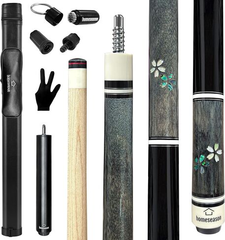 HomeSeason Pool Cue Stick 58 بوصة عصا البلياردو الاحترافية من خشب القيقب الكندي مع حقيبة جلدية وطرف 13 مم، 18/19/20/21 أونصة للبالغين المحترفين in Kuwait
