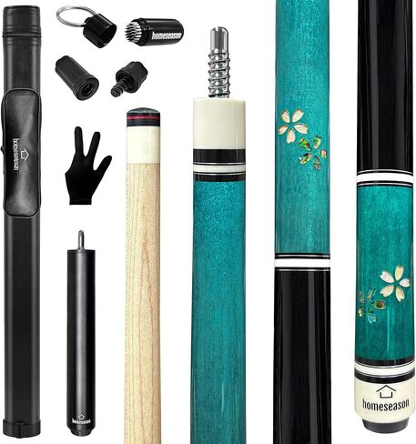 HomeSeason Pool Cue Stick 58 بوصة عصا البلياردو الاحترافية من خشب القيقب الكندي مع حقيبة جلدية وطرف 13 مم، 18/19/20/21 أونصة للبالغين المحترفين in Kuwait