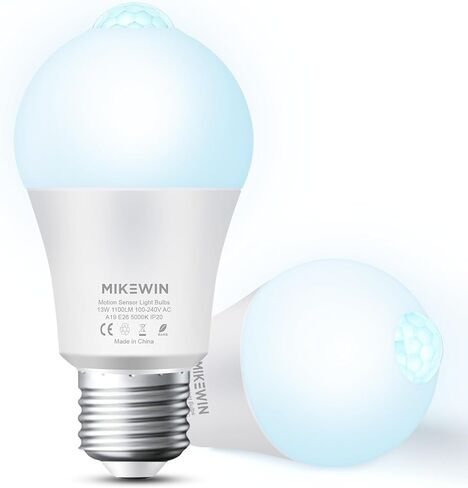 Motion Sensor Light Bulbs Outdoor 4 Packs 13W(100W Equivalent) Security LED Bulb, Indoor E26, A19, 5000K Daylight Dusk to Dawn Bulb for Garage Front Door Porch Stairs Hallway in Kuwait