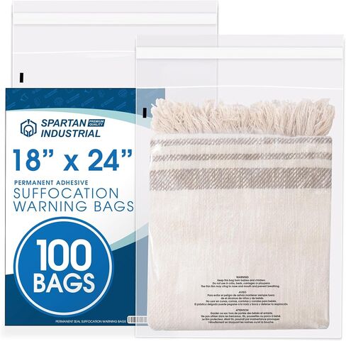 Spartan Industrial - 18" X 24" (100 Count) Self Seal Clear Poly Bags with Suffocation Warning for Packaging, T Shirts - Permanent Adhesive in Kuwait