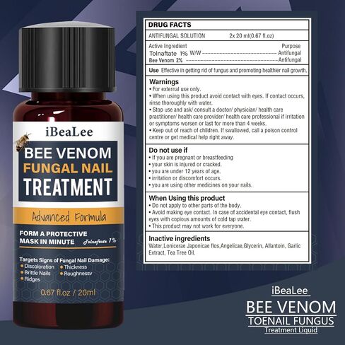 Toenail Fungus Treatment Extra Strength -1% Tolnaftate, Bee Venom Nail Fungus Treatment, Gentle Fungal Nail Repair for Yellow, Thick, Discolored, Broken, Damaged Toe Nails & Fingernails, 2 Bottles in Kuwait