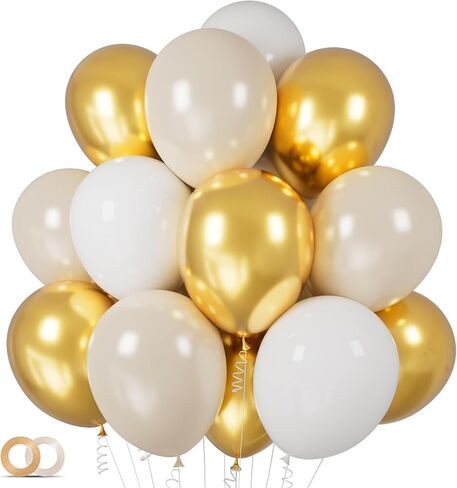 100Pcs White and Gold Balloons 12 Inch White Sand Gold Metallic Latex Balloons Beige Gold Party Balloons for Boho Wedding Birthday Baby Bridal Shower Engagement Anniversary Party Decorations in Saudi Arabia