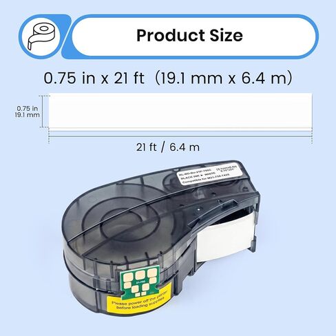 Replacement Label Tape Tape Compatible for M21-750-7425, Chemical and Temp Resistant Label for M210, M210-LAB, M211 and BMP21-LAB Printers,Black on White,0.75" Width 21' Length in Kuwait