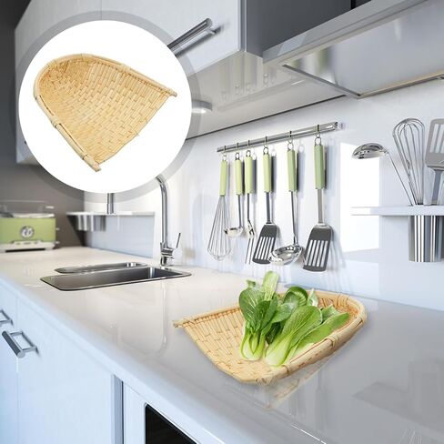 BESTYASH Handmade Woven Basket, Bamboo Winnowing Tray Household Vegetable Holder Decorative Storage Basket for Kitchen Display Easy-Clean Beige for Home Organization and Serving in Kuwait