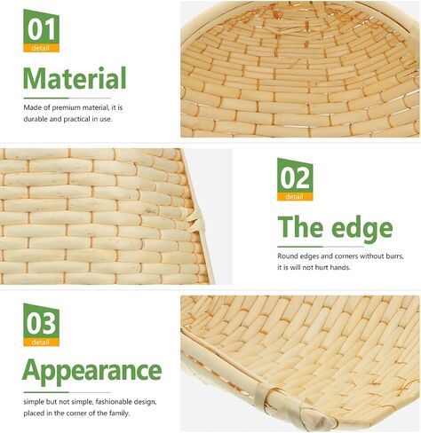 BESTYASH Handmade Woven Basket, Bamboo Winnowing Tray Household Vegetable Holder Decorative Storage Basket for Kitchen Display Easy-Clean Beige for Home Organization and Serving in Kuwait