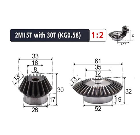 Steel Heavy Duty Motor Pinion Gear 1:2 2M 15T+30T Inner Hole 12mm Steel Bevel Gear in Saudi Arabia